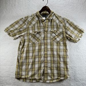 Patagonia Plaid Short Sleeve Button Down Casual Shirt Organic Yellow Men Size M